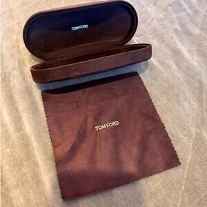 Tom Ford Dark Brown Suede Clamshell Sunglass Case with Cleaning Cloth.